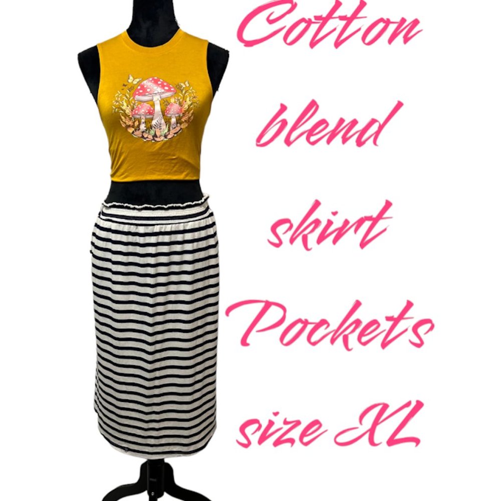 Women's comfy cotton blend striped SKIRT with pockets
